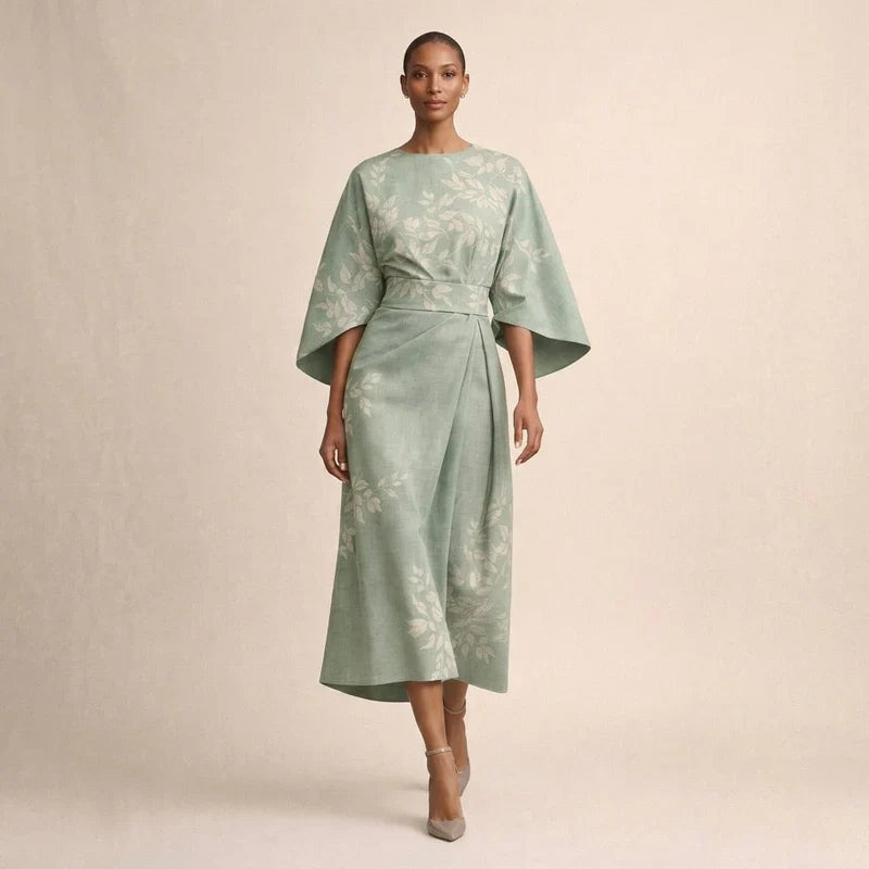 CLEMENTINE | Floral Midi with Sculpted Waist and Airy Elegance