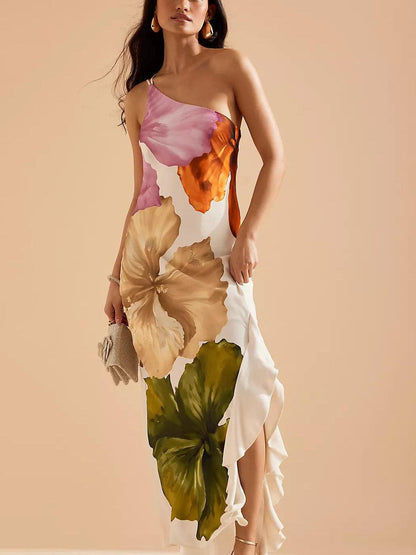 Kira | Resort Vibes Elegant Floral Print One-shoulder Maxi Dress