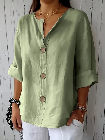 Lunessa – Butter-Soft Notched-Neck Button Blouse
