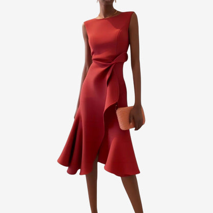 Eliana | Elegant Midi Dress with Asymmetrical Cut