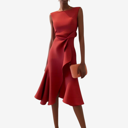 Eliana | Elegant Midi Dress with Asymmetrical Cut