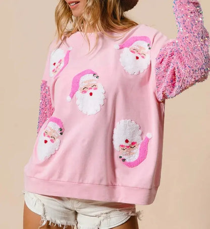 BRIANNA™- Sparkly Christmas Long Sleeve Pullover Sweater