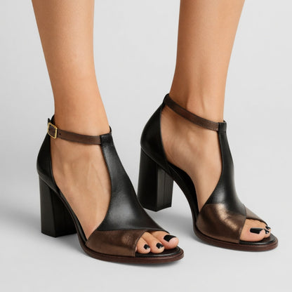 Elwira™ — Two-Tone Block Heel Sandal with Urban Elegance