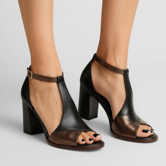 Elwira™ — Two-Tone Block Heel Sandal with Urban Elegance