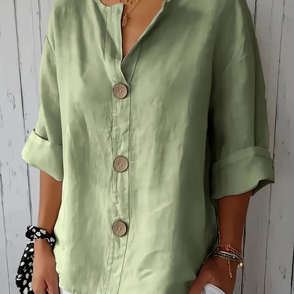 Lunessa – Butter-Soft Notched-Neck Button Blouse