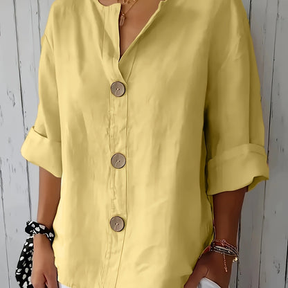 Lunessa – Butter-Soft Notched-Neck Button Blouse