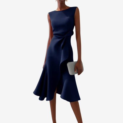 Eliana | Elegant Midi Dress with Asymmetrical Cut