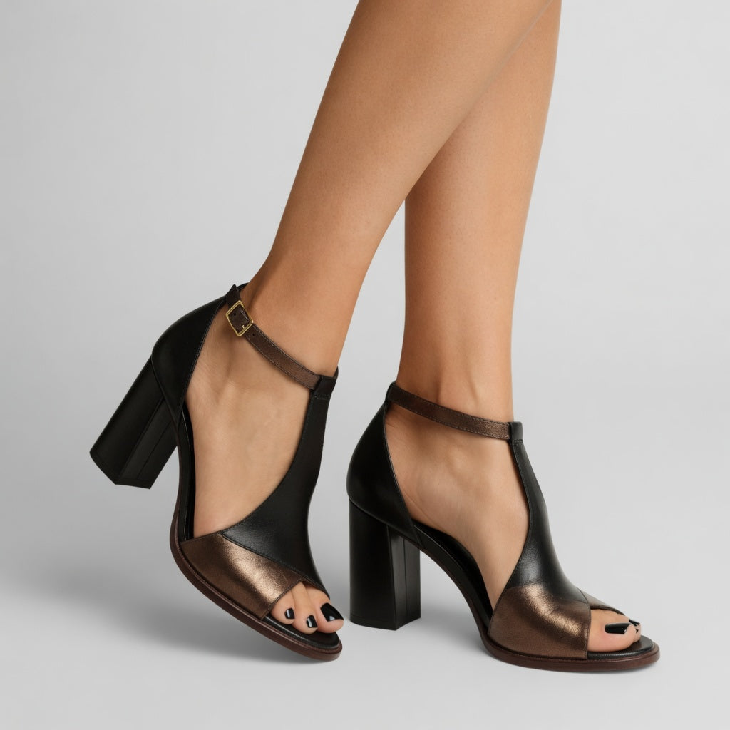 Elwira™ — Two-Tone Block Heel Sandal with Urban Elegance