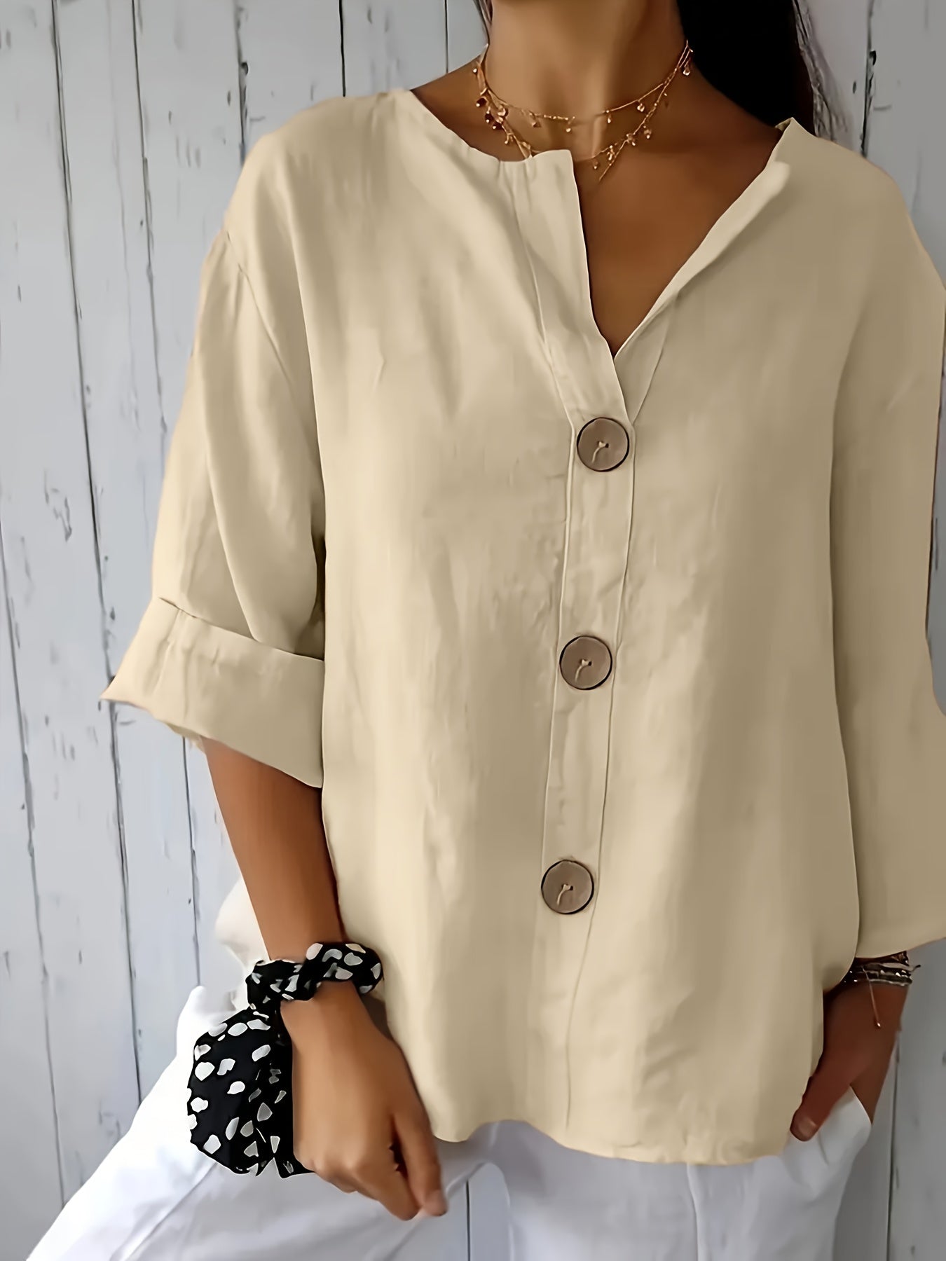Lunessa – Butter-Soft Notched-Neck Button Blouse