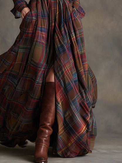 Scarlett | Plaid Maxi Shirt Dress Long Sleeve Belted Dress