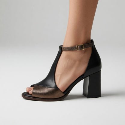 Elwira™ — Two-Tone Block Heel Sandal with Urban Elegance