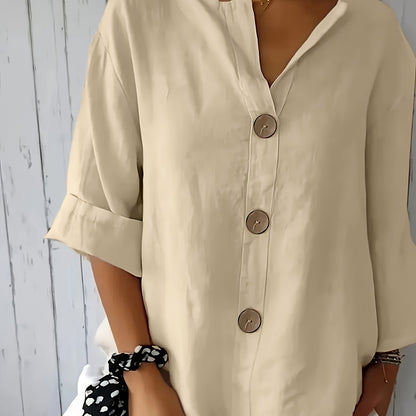 Lunessa – Butter-Soft Notched-Neck Button Blouse