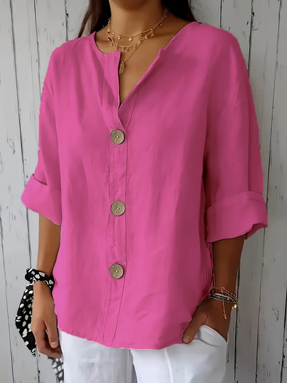 Lunessa – Butter-Soft Notched-Neck Button Blouse