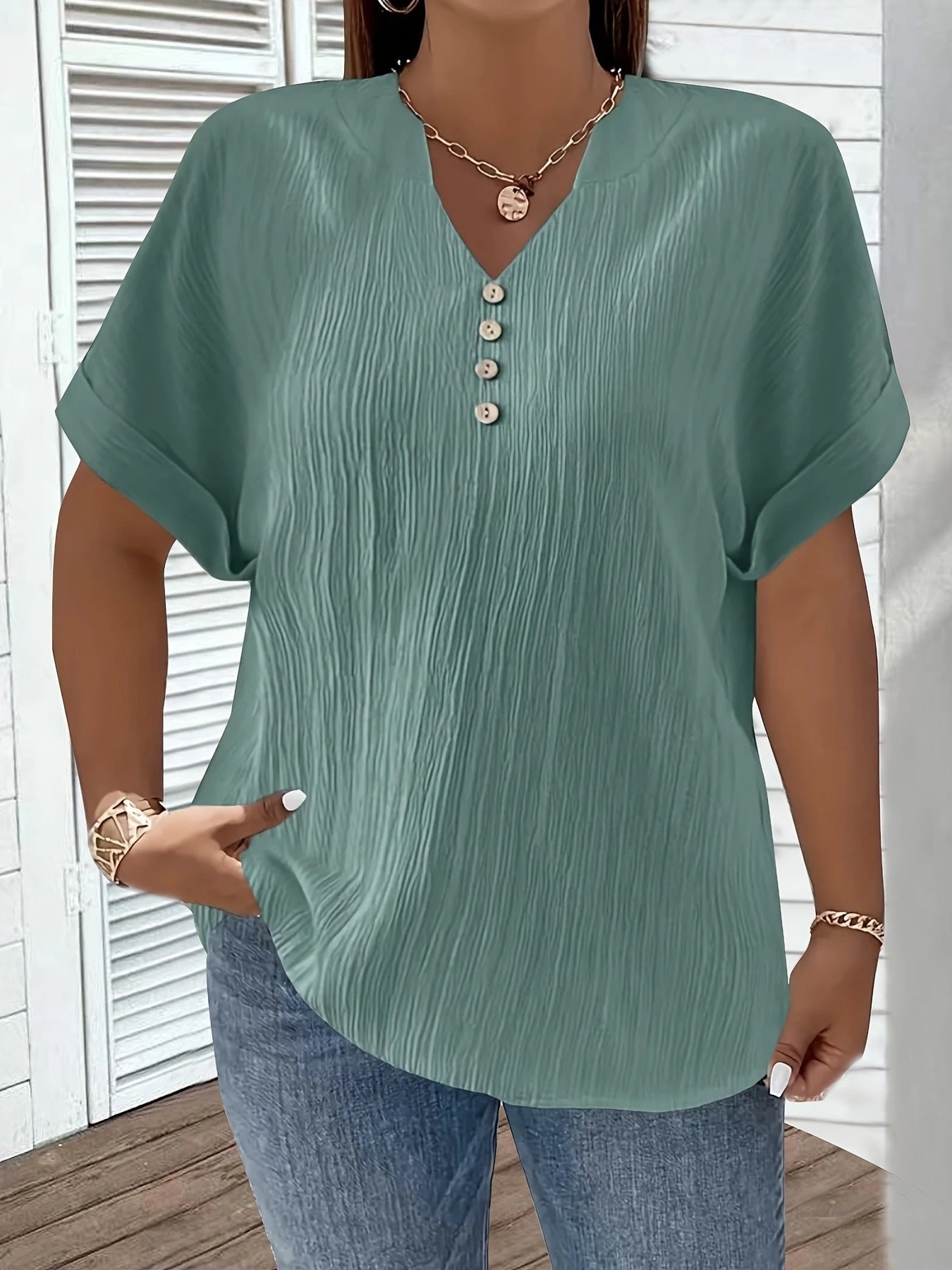 Noiréa – Textured V-Neck Comfort Blouse