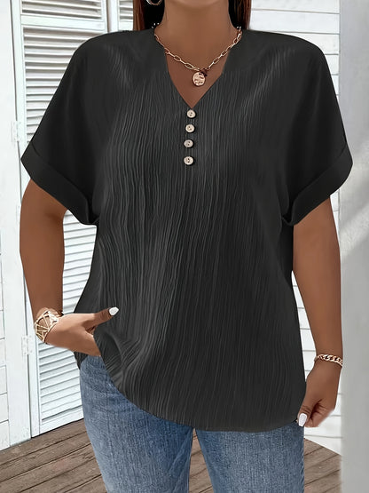 Noiréa – Textured V-Neck Comfort Blouse