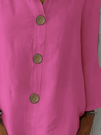 Lunessa – Butter-Soft Notched-Neck Button Blouse