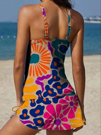 Fiesta – Floral Graphic Tankini with Shorts, Tummy Control Effect