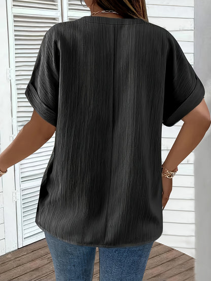 Noiréa – Textured V-Neck Comfort Blouse