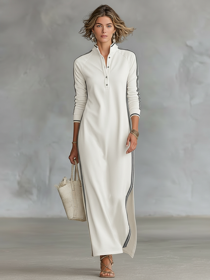 Sweat Maxi Dress Button Collar