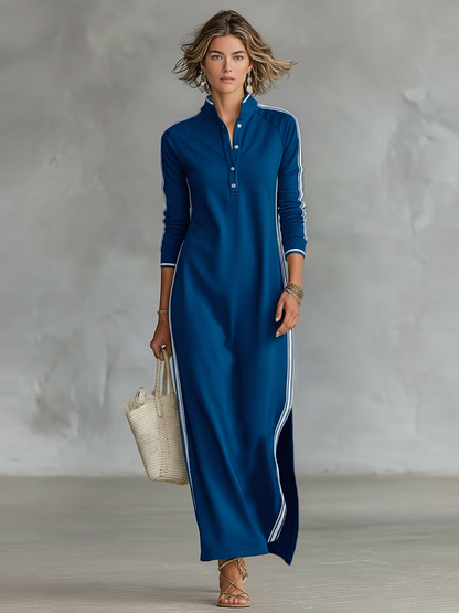 Sweat Maxi Dress Button Collar