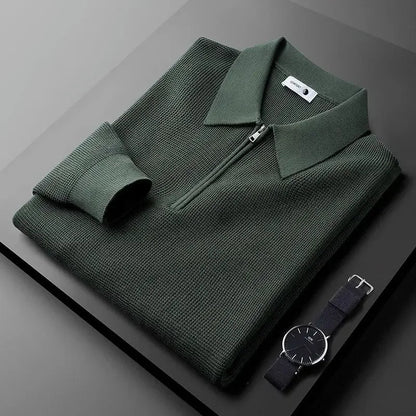 EDWARD™ – Long-Sleeve Waffle-Knit Polo with Quarter-Zip for Men