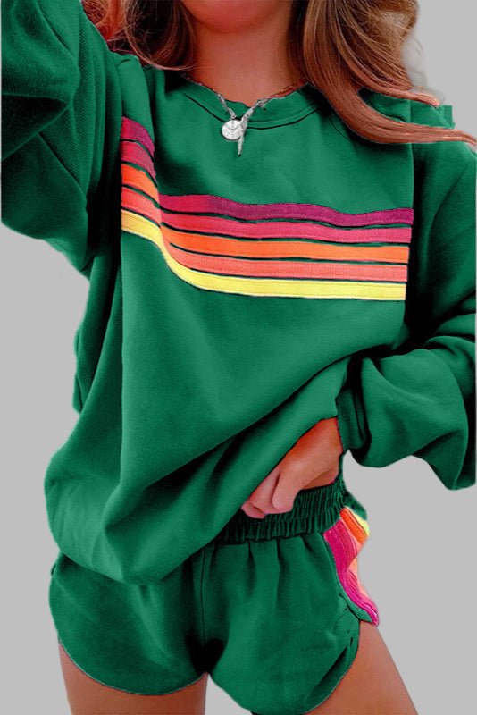 JOVIE™ - Comfy Striped Crew Neck Top and Shorts Pajama Set