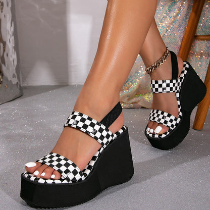 WAYNA™ – Chic Checked Slip-On Wedge Sandals