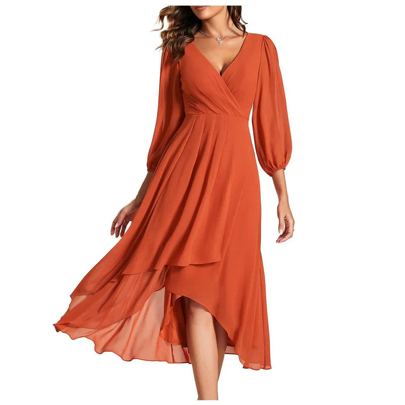 VITTORIA | Elegant Dress with Asymmetric Hem and Flowing Sleeves Refined Look for Any Occasion
