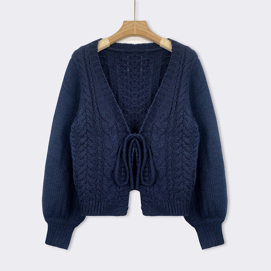 SHERICA™ – Cozy Vintage Chunky Tie-Front Long Sleeve Cardigan