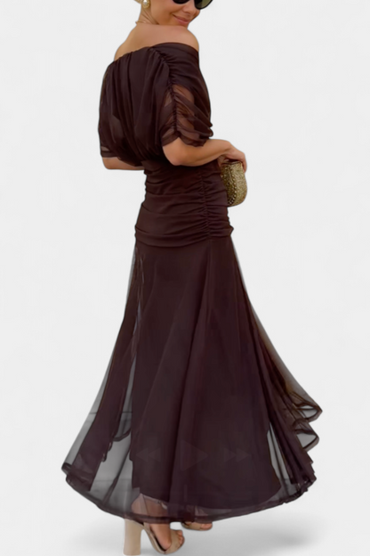 Elegant Knee Length Dress Deep V Neck Ruched Waist
