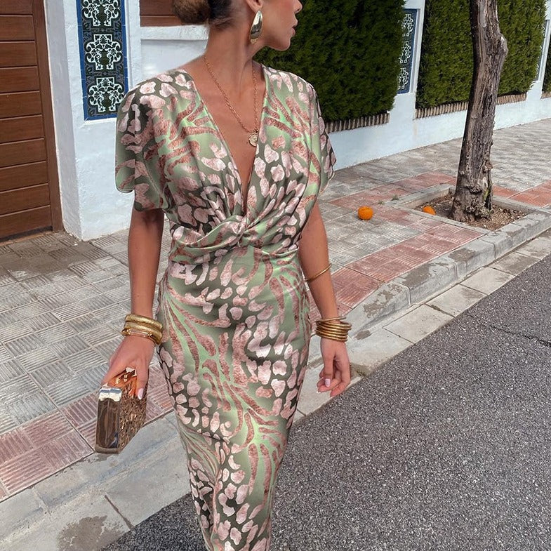 Olivia V-Neck Dress with Print