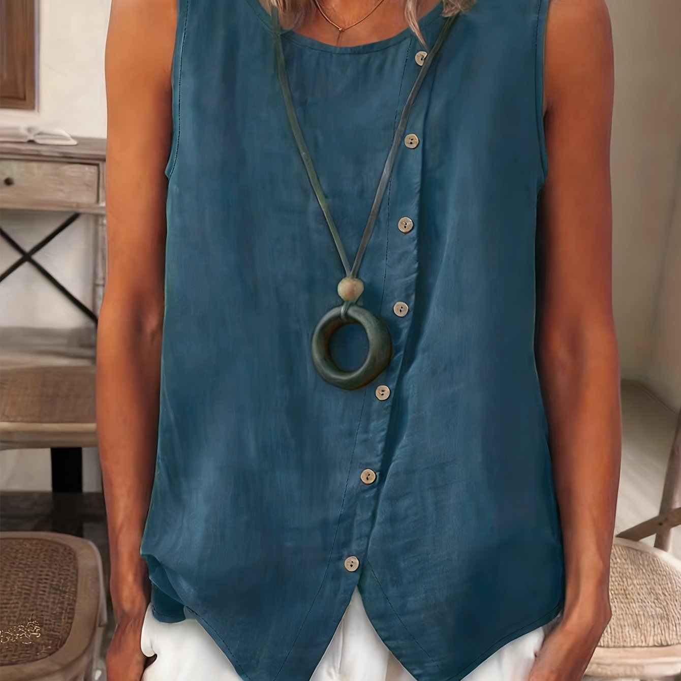 Selene | Effortless Button Tank Blouse