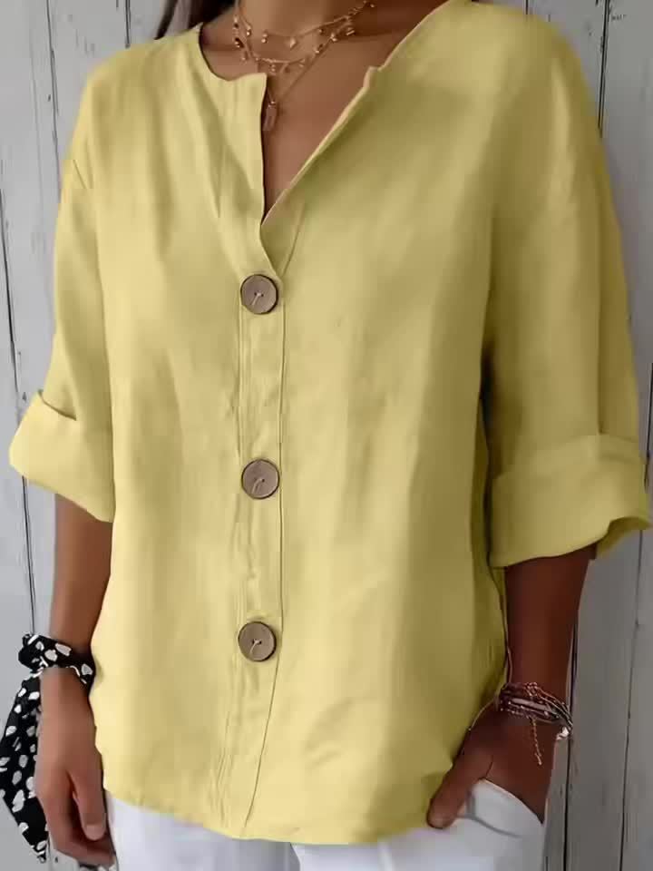Lunessa – Butter-Soft Notched-Neck Button Blouse