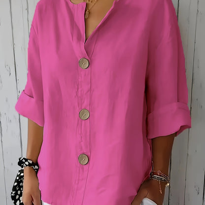 Lunessa – Butter-Soft Notched-Neck Button Blouse