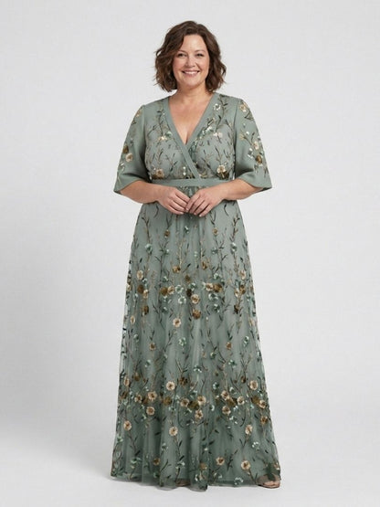 Evadne | Floral V Neck Short Sleeve Maxi Dress