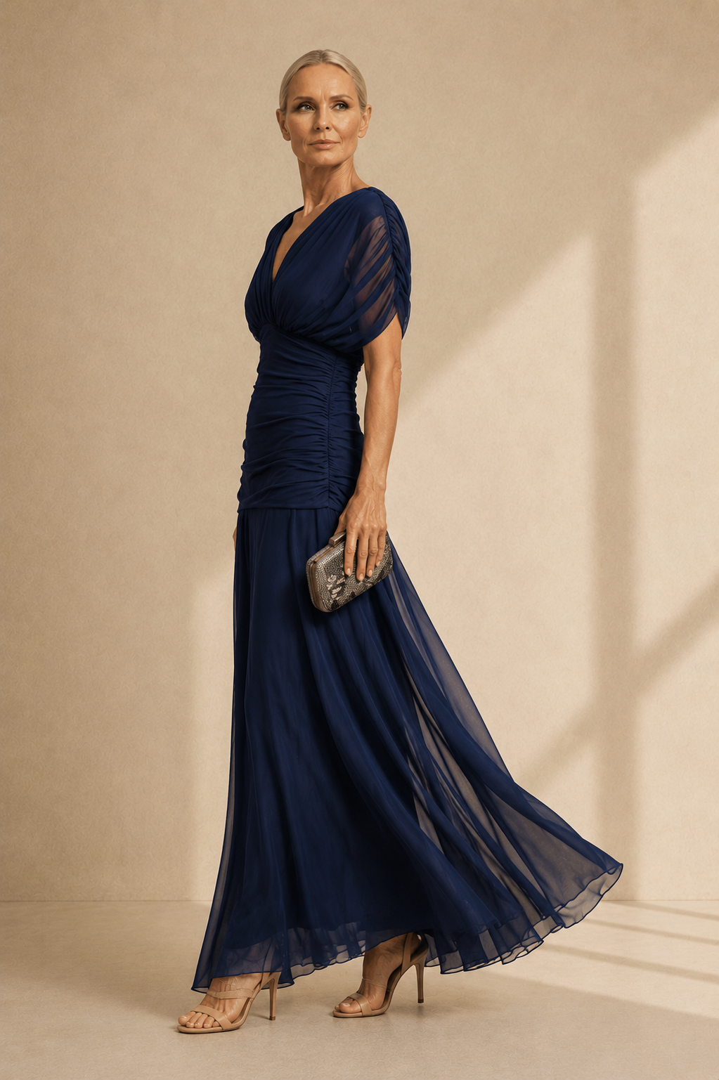 Women's Elegant Blue Maxi Dress Flowing Chiffon Formal Wear