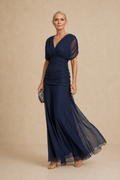 Women's Elegant Blue Maxi Dress Flowing Chiffon Formal Wear