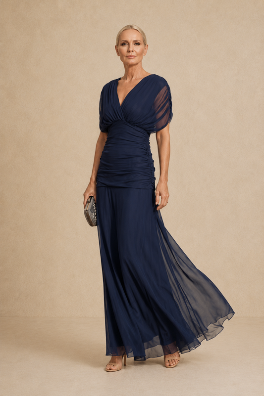 Women's Elegant Blue Maxi Dress Flowing Chiffon Formal Wear