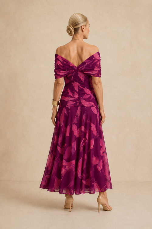 Women's Floral Leaf Maxi Dress Elegant Ruched Evening Dress