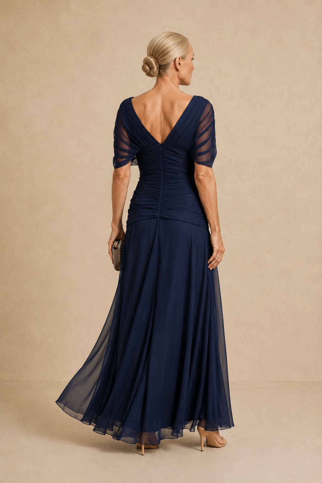 Women's Elegant Blue Maxi Dress Flowing Chiffon Formal Wear