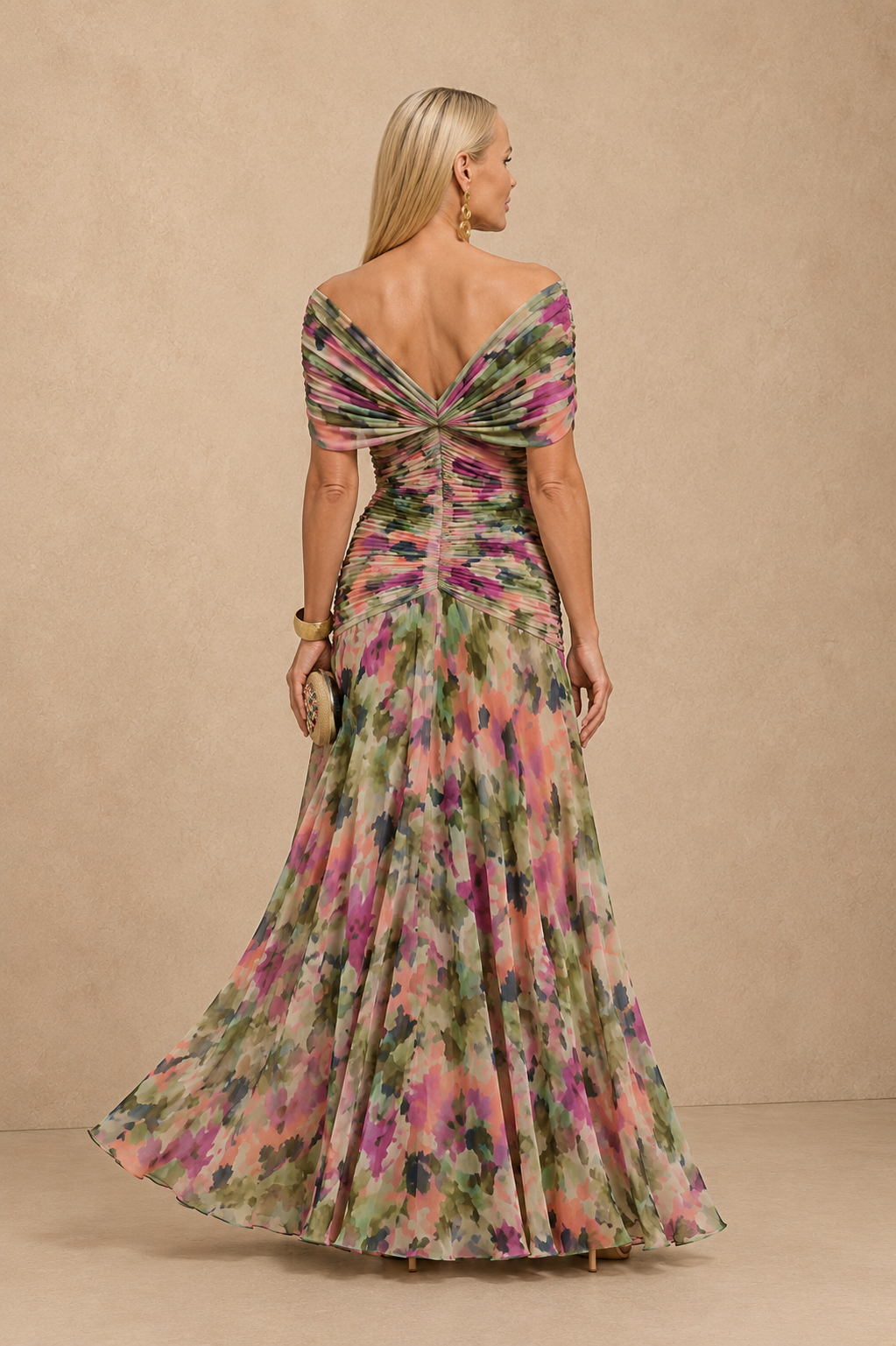 Women's Off Shoulder Chiffon Maxi Dress Elegant Floral Print